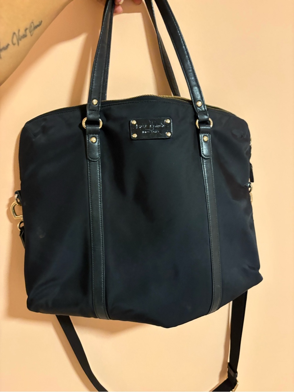 Kate spade Black Nylon Laptop Tote with Leather Trim